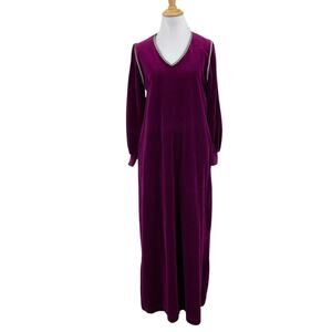 Vintage Saybury Dress Womens M Medium Berry Satin Piping Metallic Velour Maxi